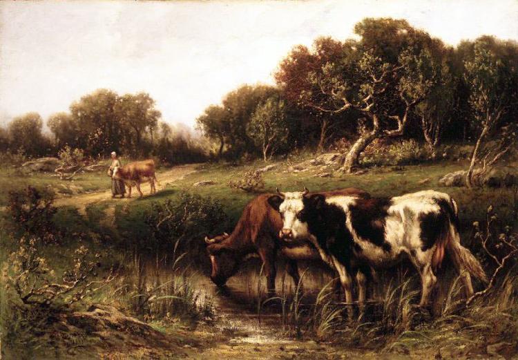 unknow artist Cattle in a Pool Norge oil painting art
